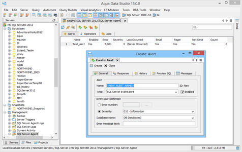 SQL Server DBA Tool SQL Server Agent Alerts in Aqua Data Studio