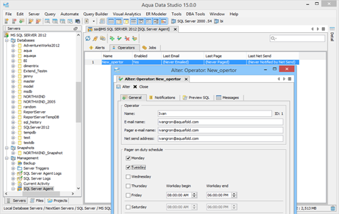 SQL Server DBA Tool SQL Server Agent Operators in Aqua Data Studio