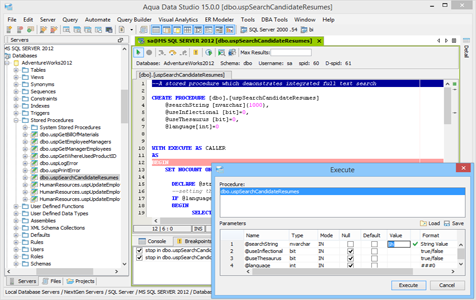 SQL Server SQL Debugger Execute Parameters in Aqua Data Studio