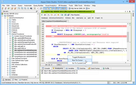 SQL Server SQL Debugger Run to Cursor in Aqua Data Studio