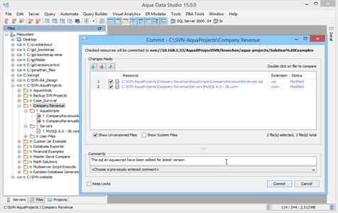 Subversion Commit in Aqua Data Studio