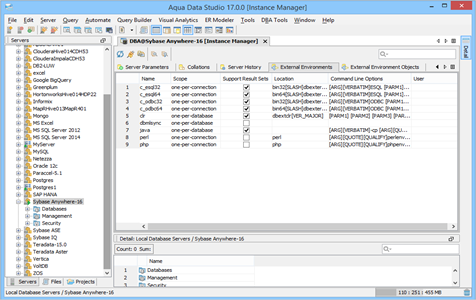 Sybase Anywhere DBA Tool Instance External Environments in Data Studio