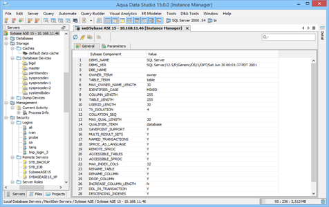 Sybase Ase DBA Tool Instance Manager General in Aqua Data Studio