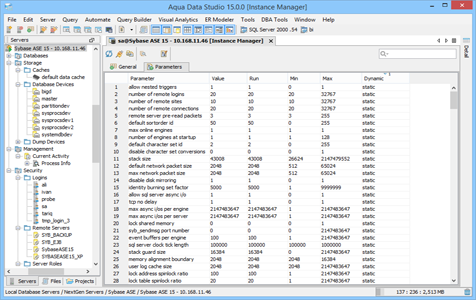 Sybase Ase DBA Tool Instance Manager Parameters in Aqua Data Studio