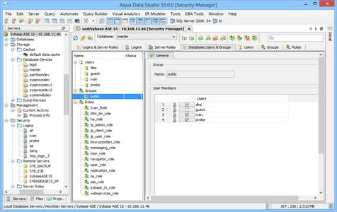 Sybase Ase DBA Tool Security Database Users And Groups in Data Studio