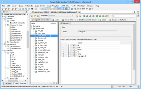 Sybase Ase DBA Tool Security Logins And Server Roles in Data Studio