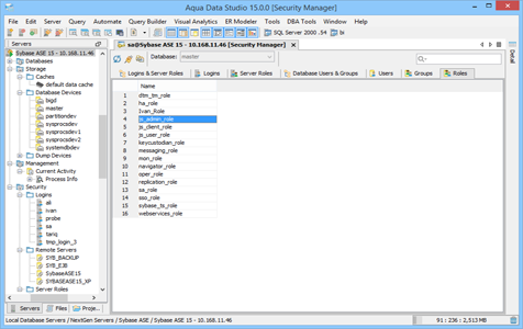 Sybase Ase DBA Tool Security Manager Roles in Aqua Data Studio