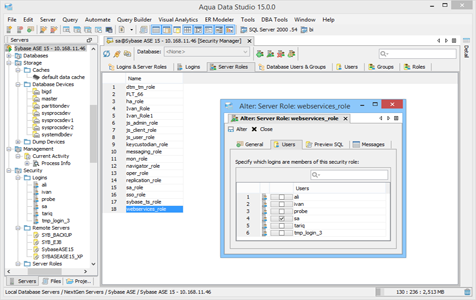 Sybase Ase DBA Tool Security Manager Server Roles in Aqua Data Studio