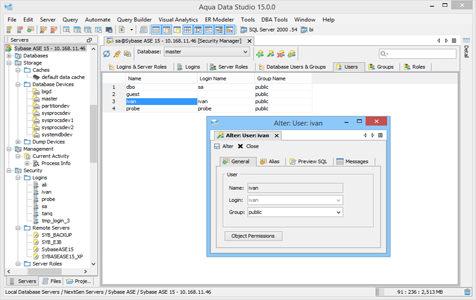 Sybase Ase DBA Tool Security Manager Users in Aqua Data Studio
