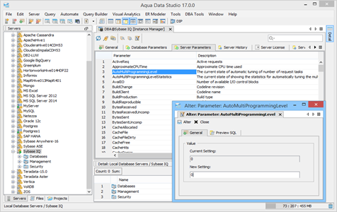 Sybase IQ DBA Tool Instance Manager Server Parameters in Data Studio