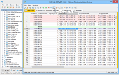 Table Data Editor Clear All Changes in Aqua Data Studio