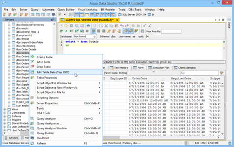 Table Data Editor Menu in Aqua Data Studio