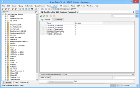 Teradata DBA Tool Instance Manager Collation in Aqua Data Studio