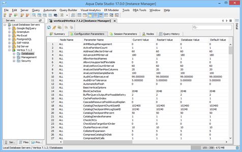 Vertica DBA Tool Instance Manager Config Parameters in Data Studio