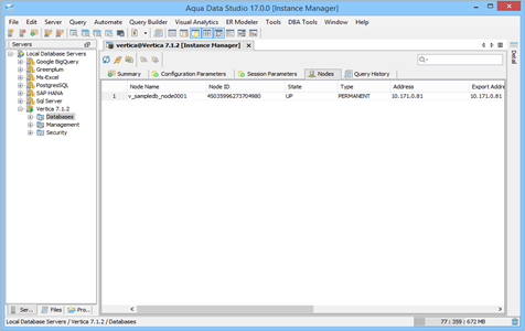Vertica DBA Tool Instance Manager Nodes in Aqua Data Studio