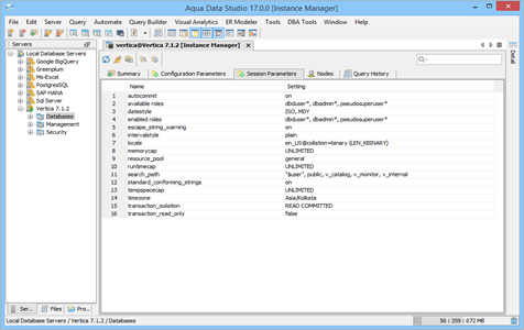 Vertica DBA Tool Instance Manager Session Parameters in Data Studio