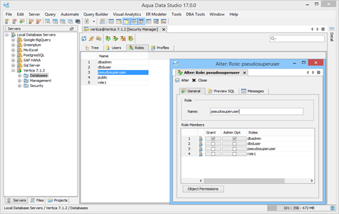 Vertica DBA Tool Security Manager Roles in Aqua Data Studio