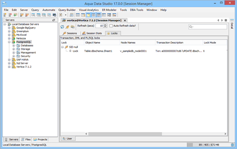 Vertica DBA Tool Session Manager Locks in Aqua Data Studio