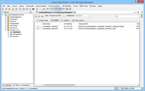 Vertica DBA Tool Storage Manager Nodes in Aqua Data Studio