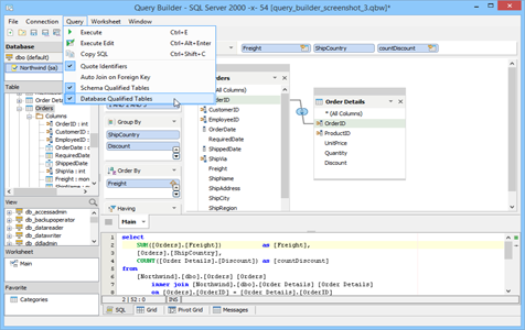 Visual Query Builder Filters in Aqua Data Studio