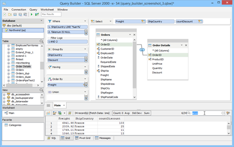 Visual Query Builder Results Quickfilter in Aqua Data Studio