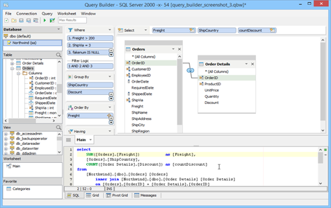 Visual Query Builder SQL Pane in Aqua Data Studio