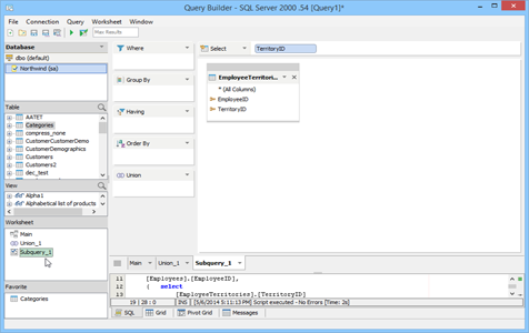 Visual Query Builder Subquery Support in Aqua Data Studio