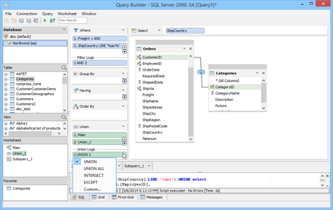 Visual Query Builder Union Support in Aqua Data Studio
