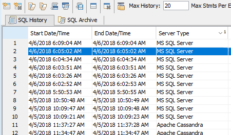 Aqua Data Studio - SQL History